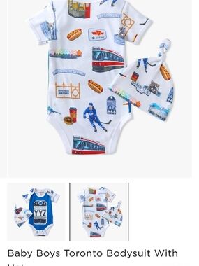 Hatley White Baby One-Piece Bodysuit with Blue and Red Toronto Print 12/18 Month